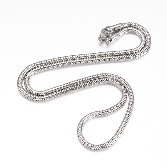 304 collier en acier inoxydable, chaînes de serpent rondes, avec fermoir pince de homard