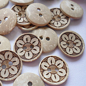 Vintage 2-Hole Coconut Buttons, Coconut Button, 15mm, 100pcs/bag