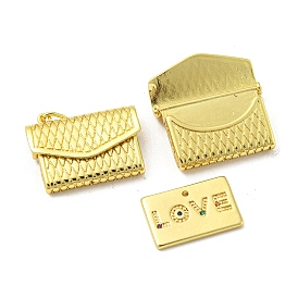 Real 18K Gold Plated Brass Pendants, with Cubic Zirconia and Jump Ring, Love Letter Charms