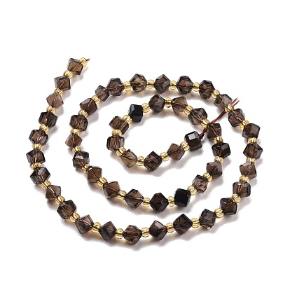 Natural Smoky Quartz Beads Strands, with Seed Beads, Faceted, Diagonal Cube Beads