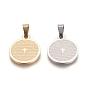 304 Stainless Steel Pendants, Flat Round with Lord's Prayer Cross