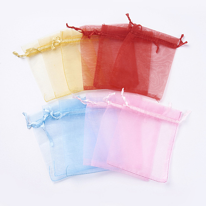 4 bolsas de organza de colores, con cintas