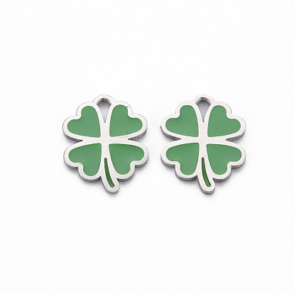316 Surgical Stainless Steel Enamel Charms, Laser Cut, Cadmium Free & Nickel Free & Lead Free, Clover