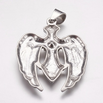 304 Stainless Steel Pendants, Ion Plating (IP), with Rhinestone, Wing with Cross