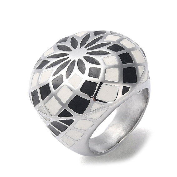 304 женские эмалированные широкие кольца из нержавеющей стали, цветочным узором