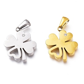 Ion Plating(IP) 304 Stainless Steel Pendants, with Crystal Rhinestone, Manual Polishing, Clover