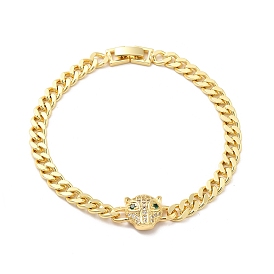 Green Cubic Zirconia Leopard Link Bracelet with Brass Curb Chains for Men Women, Cadmium Free & Nickel Free & Lead Free