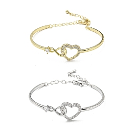 Infinity Heart Brass with Clear Cubic Zirconia Cuff Bangle with Safety Chains
