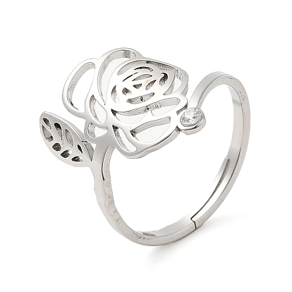 304 acero inoxidable con anillos ajustables de circonita cúbica, flor de nacimiento
