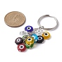 Handmade Evil Eye Lampwork Beads Keychain, with Iron Split Key Rings, Round/Hamsa Hand/Flat Round/Flower