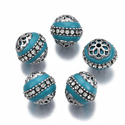 Manuell Indonesiene Perlen, mit Strassstein und Messing Zubehör, Runde, Platin Farbe