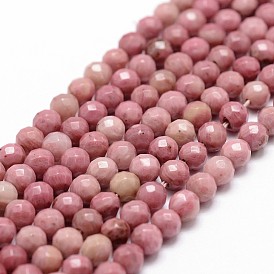 Rhodonite naturelles brins de perles, facette, ronde, rouge violet pâle