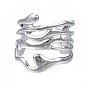 304 Stainless Steel Wave Open Cuff Ring, Chunky Hollow Ring for Women