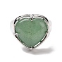 Bague ajustable en forme de cœur avec pierres précieuses, bijoux en laiton pour femmes, sans plomb et sans cadmium, platine