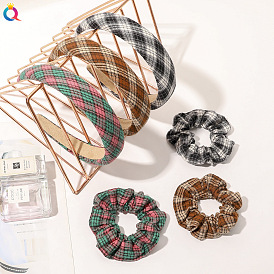 French Vintage Plaid Sponge Headband for Autumn and Winter Fashion Accessories