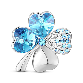 SHEGRACE Alloy Brooch, Micro Pave AAA Cubic Zirconia Four Leaf Clover with Austrian Crystal