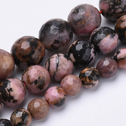 Natural Rhodonite Beads Strands, Faceted, Round