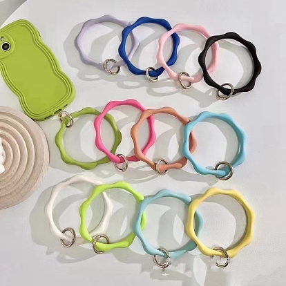 Silicone Loop Phone Lanyard, Wrist Lanyard Strap with Plastic & Golden Plated Alloy Keychain Holder