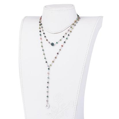 Натуральные драгоценные камни lariat ожерелья, с находками из нержавеющей стали и прелестями йоги, упаковочная коробка