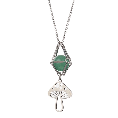 Natural Gemstone Interchangeable Holder Pendant Necklace for Women, with Mushroom Pendants