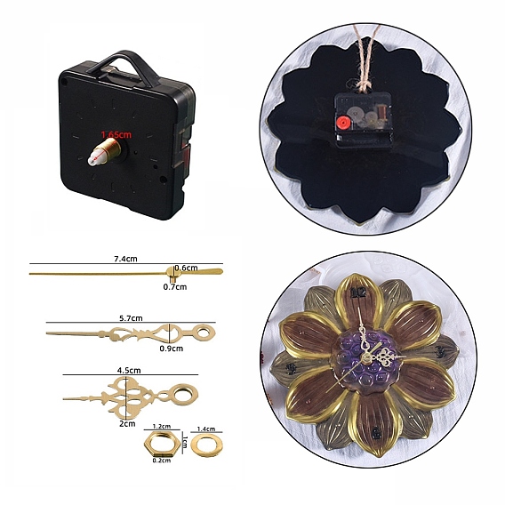 Plastic Long Shaft Clock Movement Mechanism, with Aluminum Pointer & Other Alloy Accessories