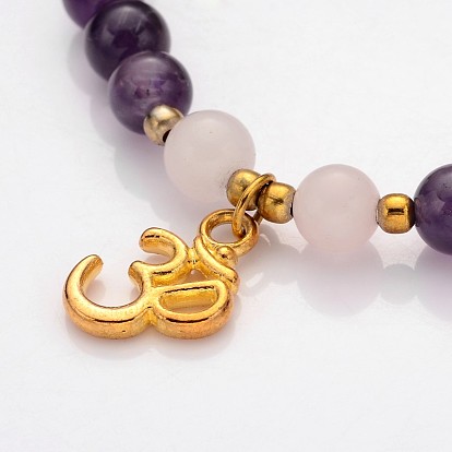 Персонализированные двойного назначения круглые шарики Gemstone 4-слой стретч браслеты ожерелья /, со сплавочной фурнитурой, 710 мм
