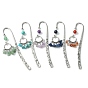 5Pcs 5 Style Ring Alloy Pendant Bookmarks with Gemstone Chip Tassels, Flower Pattern Hook Bookmarks