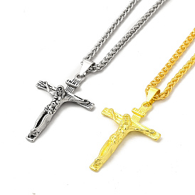 Collier en alliage crucifix croix pandant avec chaînes de blé, bijoux gothiques pour hommes femmes