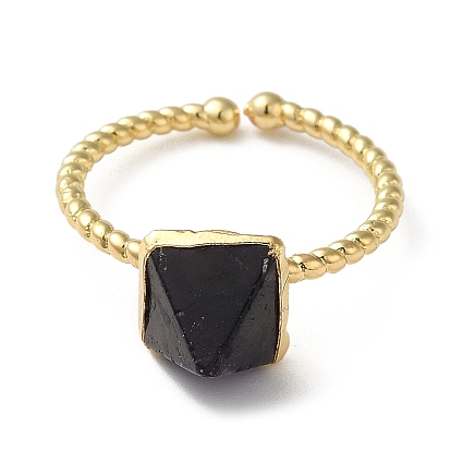Natural Mixed Gemstone Pyramid Open Cuff Ring, Golden Brass Finger Ring, Cadmium Free & Lead Free