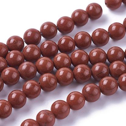 Rouge naturel perles de jaspe brins, ronde, Grade a