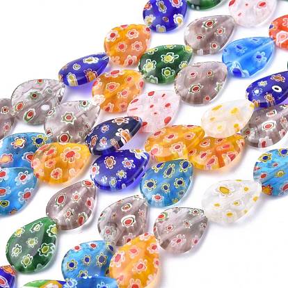 Brins de perles en verre de millefiori faites à la main, goutte , 17x13x4mm, Trou: 1mm, Environ 21 pcs/chapelet, 14.1 pouce