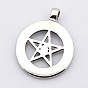 Retro Pentagram with Flat Round 304 Stainless Steel Pendants, 43x34x3mm, Hole: 5mm
