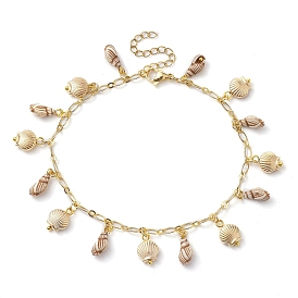Acrylic Shell Shape Charm Anklets, with Brass Oval Link Chains