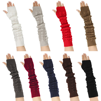 Acrylic Fiber Yarn Knitting Fingerless Gloves, Long Winter Warm Gloves with Thumb Hole