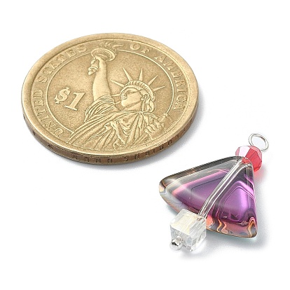 Galvanoplastie pendentifs en perles de verre transparent, avec les accessoires en laiton argent, charmes de triangle