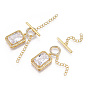 Brass Micro Pave Clear Cubic Zirconia Chain Extender, with Toggle Clasps, Ring with Rectangle, Nickel Free