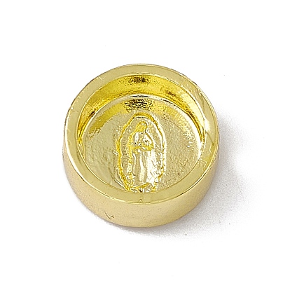 Real 18K Gold Plated Brass Enamel Beads, Long-Lasting Plated, Religion, Cadmium Free & Lead Free, Flat Round with Virgin Mary