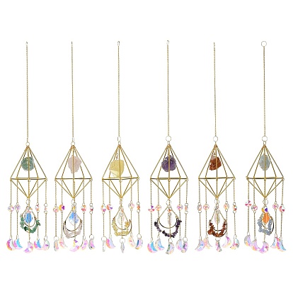 Golden Iron Wind Chime, with Natural Gemstone, Crystal, for Outside Yard and Garden Decoration
