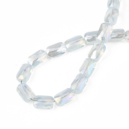 Electroplate Glass Beads Strands, Imitation Jade Beads, AB Color Plated, Faceted, Rectangle