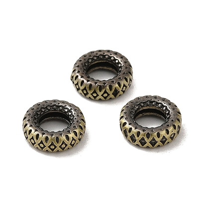 Tibetan Style Rack Plating Brass Linking Rings, Long-Lasting Plated, Flat Round with Rhombus Pattern Connector