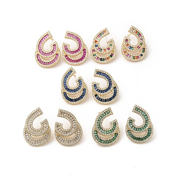 Cubic Zirconia Teardrop Stud Earrings, Real 18K Gold Plated Brass Jewelry for Women, Cadmium Free & Lead Free