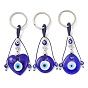 Handmade Lampwork Turkish Blue Evil Eye Pendant Keychain, with Iron Split Key Rings, Heart & Flat Round & Teardrop