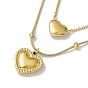 Ion Plating(IP) 304 Stainless Steel Heart Pendants Double Layered Necklace with Satellite Chains for Women