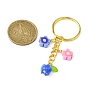 Porte-clés pendentif en verre de fleur et en argile polymère, avec porte-clés fendus