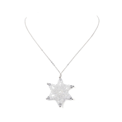 Synthetic Hematite & Glass Beaded Snowflake Pendant Necklace, Brass Jewelry for Women