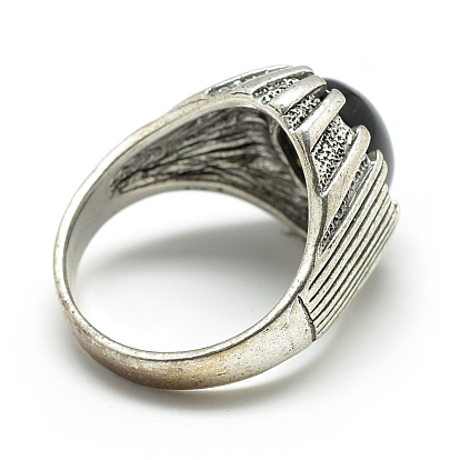 Драгоценный камень широкополосного кольца, со сплавочной фурнитурой для кольца, овальные, античное серебро, Размер 7~11