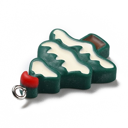 Opaque Resin Pendants, with Platinum Tone Iron Loops, Christmas Tree