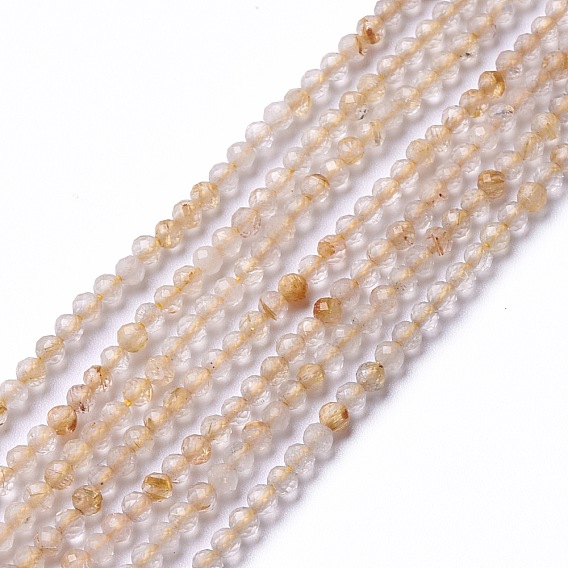 Naturelles quartz rutile brins de perles, facette, ronde