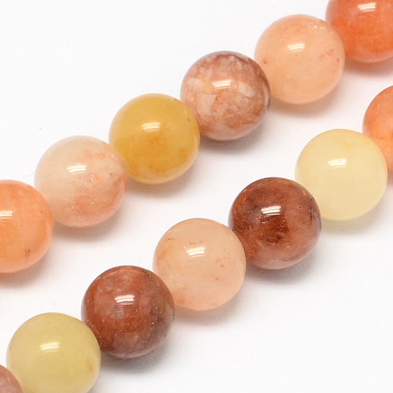 Brins rouge et jaune jade perles naturelles, ronde