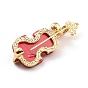 Broche de aleación de violín con perla de resina, exquisito pin de solapa de instrumentos musicales para niña mujer, dorado